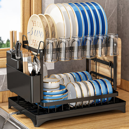 TwoTier Dish Drying Rack Rustproof Kitchen Rack with Drainboard And Utensil Holder for Countertop
