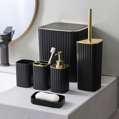 6Piece Black Bathroom Accessories Set with Toothbrush Holder Soap Dispenser Waste Bin Toilet Brush  Holder Soap Dish  Durable Plastic Reusable FloorMounted