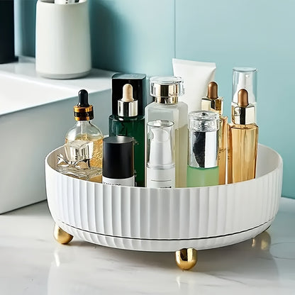 1pc Large Capacity 360Degree Rotating Makeup  Perfume Organizer  Sleek Black Vanity Storage Tray with Golden Accents Ribbed Edge Design for Stability No Assembly Required Vanity Tray