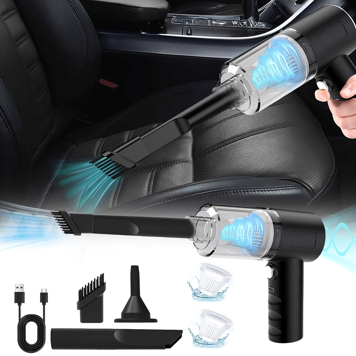 Mini Portable Cordless Handheld Vacuum with 2 washable filters Cyclone Inhaled Cordless Vacuum Rechargeable Vacuum Suction Suitable for CarOfficeHome