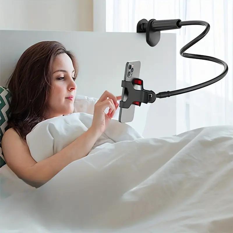 Universal 360 Rotating Phone Holder Stand Flexible Gooseneck Plastic Material with Dual Clamps and Spiral Base for Bedside and Desk Use Compatible with Smartphones and Tablets