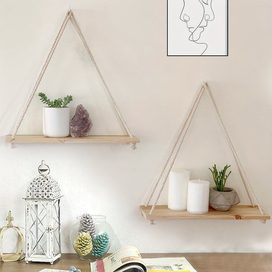 2pcs Boho Decor Hanging Shelf Storage Display Shelves For Hanging Plants Photos Rustic Wood Floating Shelves For Nursery Bedroom Bathroom Living Room wall decor