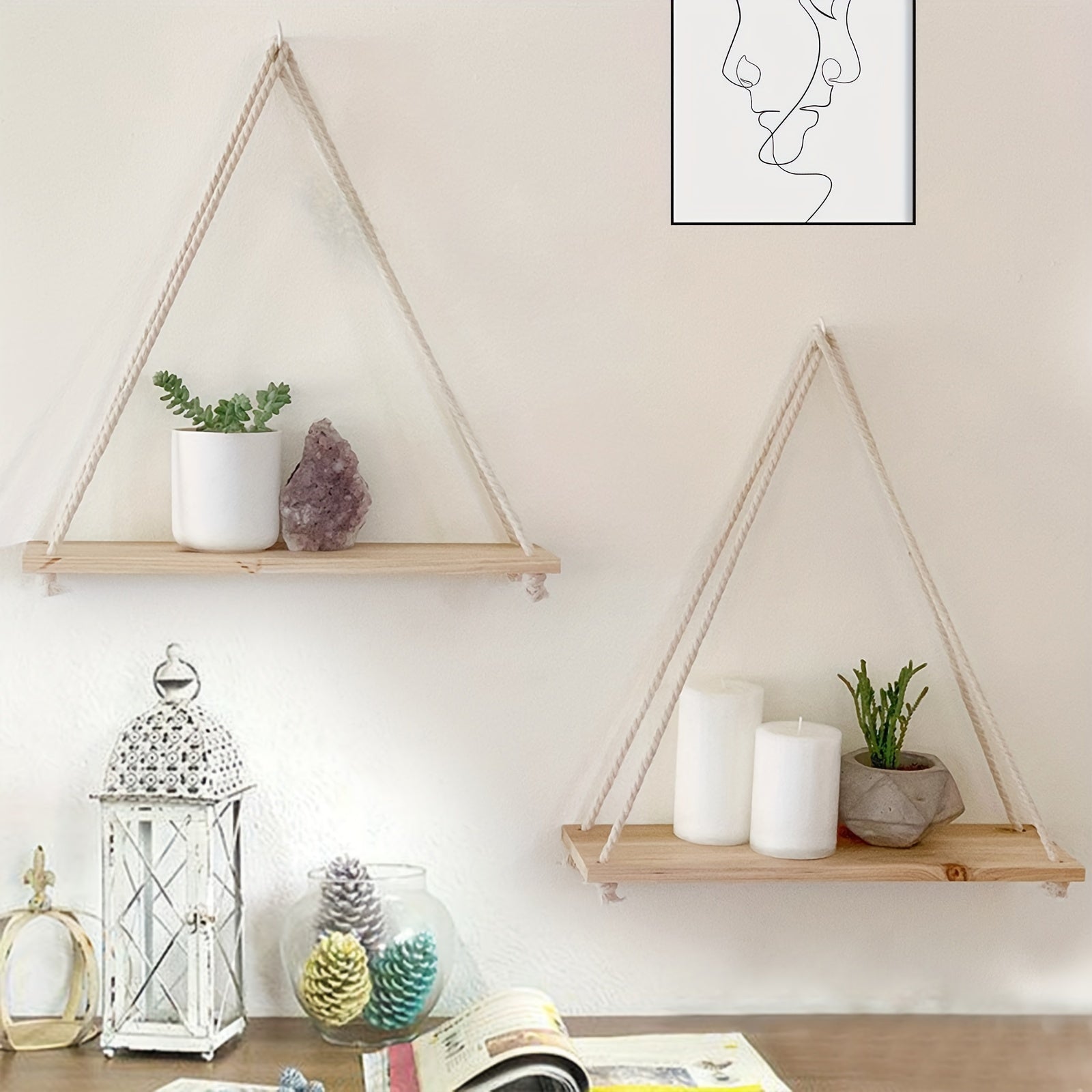 2pcs Boho Decor Hanging Shelf Storage Display Shelves For Hanging Plants Photos Rustic Wood Floating Shelves For Nursery Bedroom Bathroom Living Room wall decor