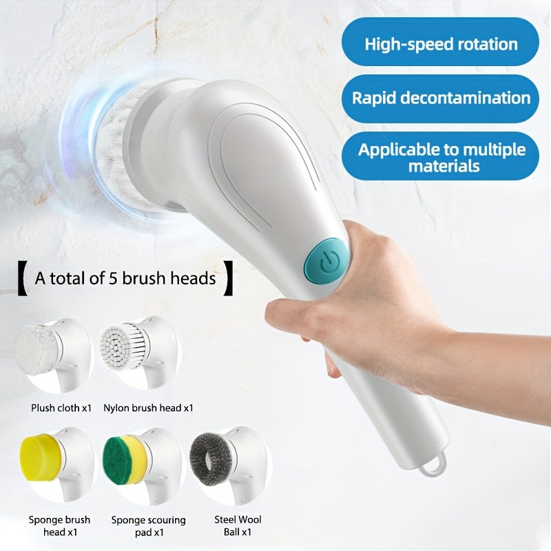 7pcsset Electric Spin Scrubber Cordless Handheld Cleaning Brush with 5 Replaceable Brush Heads USB Rechargeable 360Power Scrubber Mop for Wall Bathtub