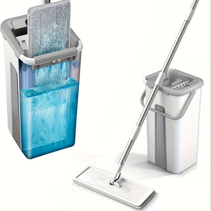 DualPurpose Wet  Dry Mop with BuiltIn Scraper and BucketErgonomic Flat Mop for Easy Floor Cleaning in Kitchen Bathroom Bedroom and Living RoomPlasticMetal Construction Multisurface Cleaner Spinwash Mop System Mops for Floor Cleaning