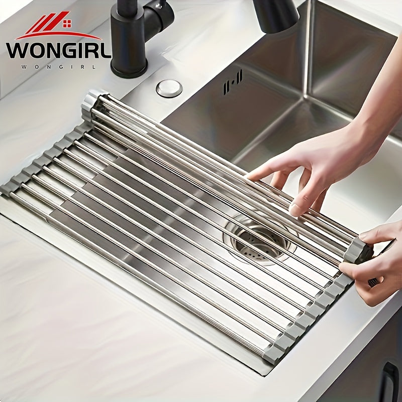 1pc Deluxe RollUp Stainless Steel Dish Drying Rack  SpaceSaving Multifunctional OverTheSink Design Portable Rollable AntiRust Easy to Clean Kitchen Sink Organizer Tool and Mat  Perfect for Small Kitchens Dish Drying RackModern Kitchen Ac
