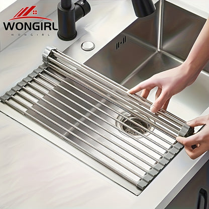 1pc Deluxe RollUp Stainless Steel Dish Drying Rack  SpaceSaving Multifunctional OverTheSink Design Portable Rollable AntiRust Easy to Clean Kitchen Sink Organizer Tool and Mat  Perfect for Small Kitchens Dish Drying RackModern Kitchen Ac