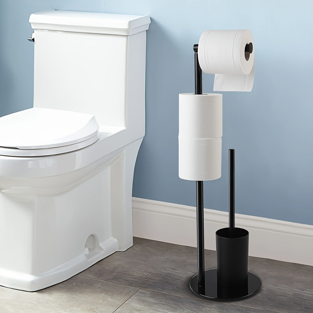 Freestanding Toilet Paper Holder with Toilet Brush Stainless Steel Toilet Paper Holder Stand Tempered Glass Base Bathroom Toilet Paper Roll Holder Floor Standing Toilet Roll Holder Toilet Brush and Holder Set