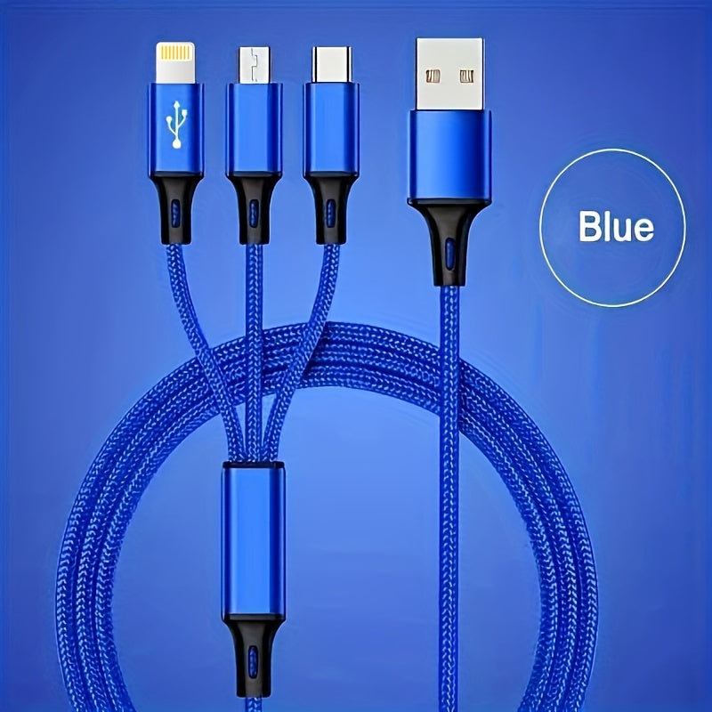 Multifunction Charging Cable 12M Charging Cable Nylon Braided Fast Charging Universal 3in1 Charging Cable Adapter For IPTypeCMicroUSB Ports Compatible With Mobile Phones Tablets