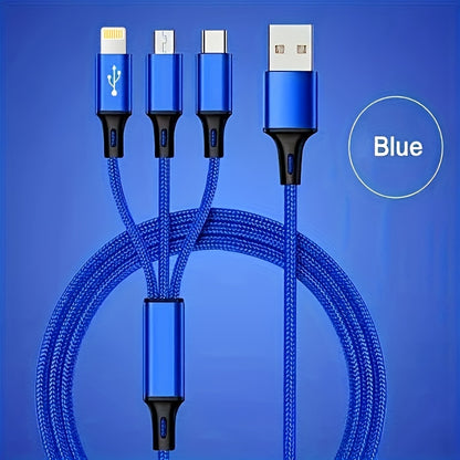 Multifunction Charging Cable 12M Charging Cable Nylon Braided Fast Charging Universal 3in1 Charging Cable Adapter For IPTypeCMicroUSB Ports Compatible With Mobile Phones Tablets