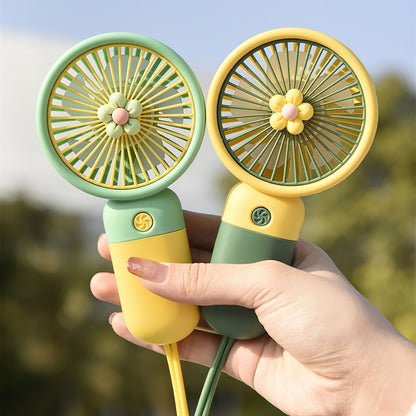 Portable Fan Summer Flower Color Block Mini Handheld Small Fan Portable USB Chargeable Fan