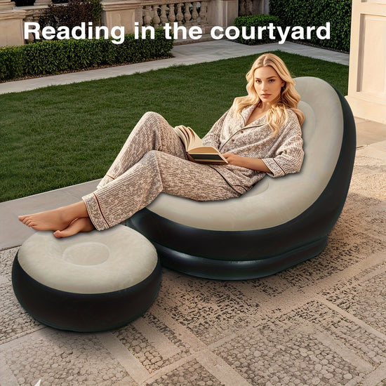 Adjustable Patio Lounge Chair  Inflatable Lounge Chair with Round Stool And Pump Suitable for Indoor Living Rooms And Bedrooms As Well As Outdoor Travel Camping Picnics And Beach Relaxation
