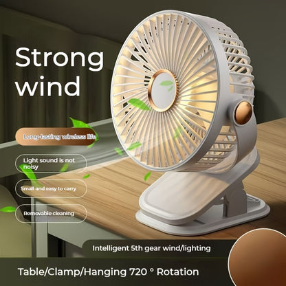 Portable ClipOn Table Fan 360 Rotatable 5Speed Adjustable Strong Grip Rechargeable 18650 Lithium Battery USB Charging Quiet Operation for Bedroom Office Gym  1200mAh
