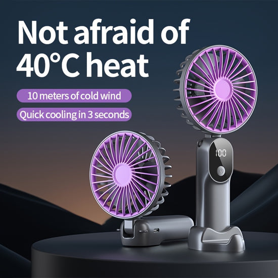Mini Portable USB Fan with 6 Speeds and Digital Display  Foldable 3in1 Handheld Neck and Desktop Fan for Travel Beach and Outdoor Use  Rechargeable Lithium Battery Travel Essentials  Modern Aesthetic  Compact Design Portable Fans