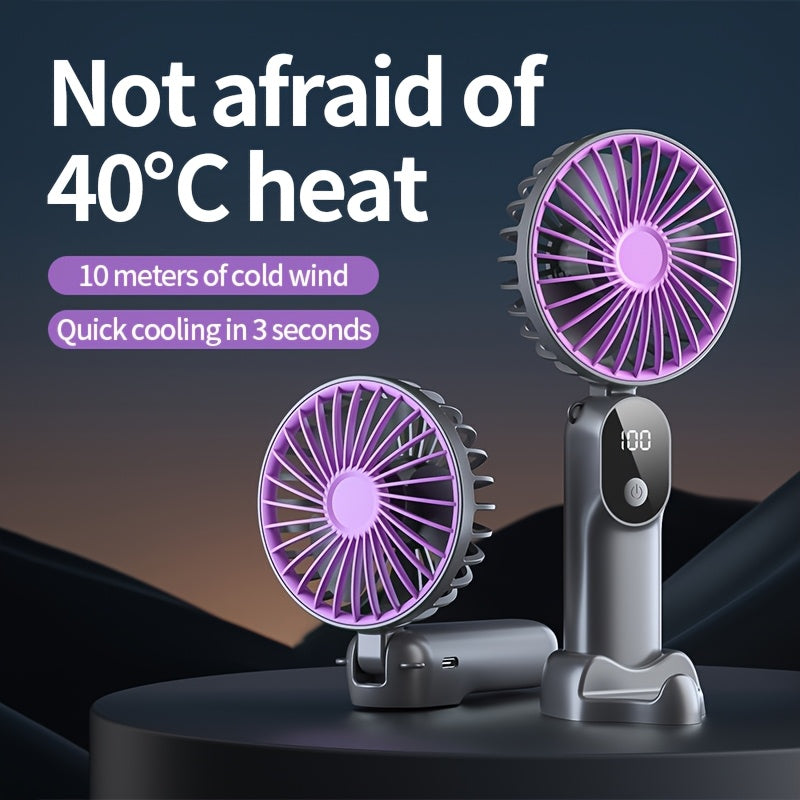 Mini Portable USB Fan with 6 Speeds and Digital Display  Foldable 3in1 Handheld Neck and Desktop Fan for Travel Beach and Outdoor Use  Rechargeable Lithium Battery Travel Essentials  Modern Aesthetic  Compact Design Portable Fans