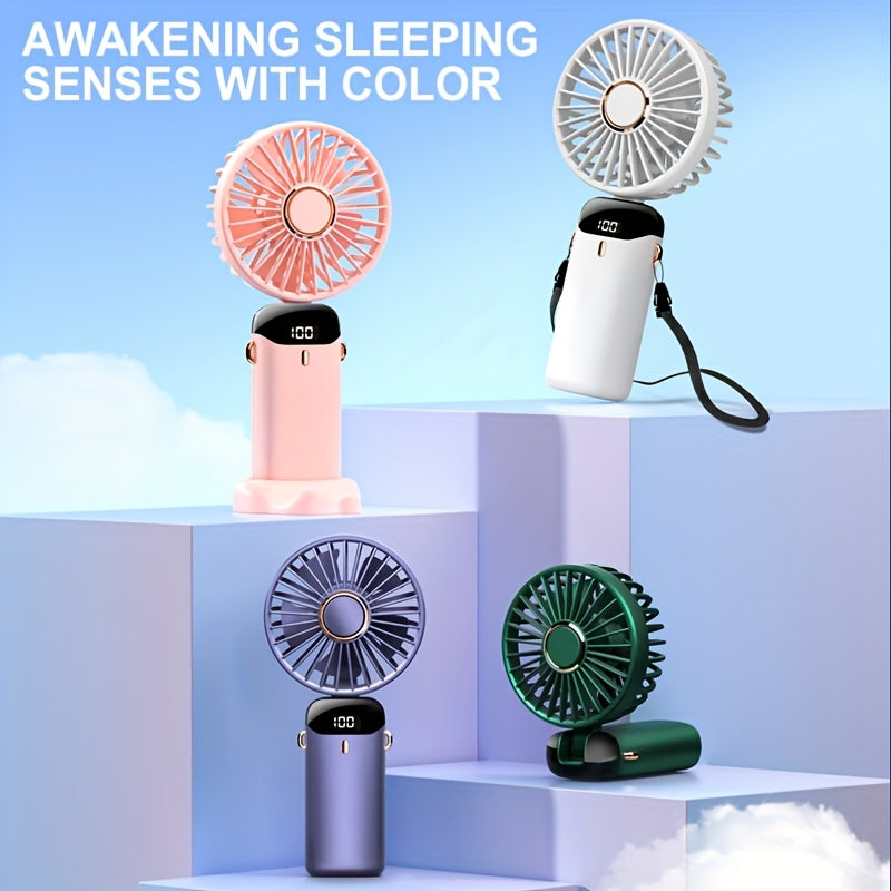 1pc USB Rechargeable Portable Fan with LED Display 5 Speeds 90 Foldable Handheld Personal Mini Fan for Desk Office Bedroom Outdoor Travel Camping Back to School Supplies Travel FanFoldable FanIntelligent Digital Display