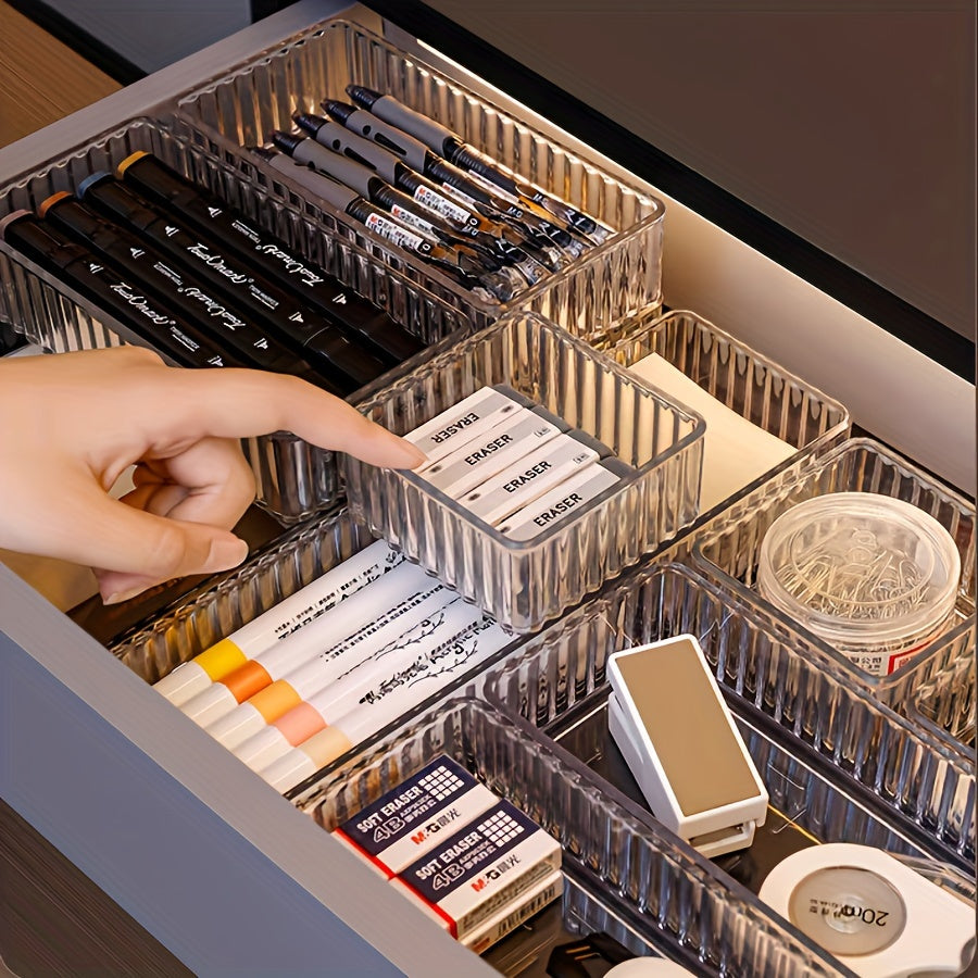 7pcs set8pcs acrylic drawer with builtin cosmetics storage box dividing dresser table top skincare product organizer box and the set has multiple size combinations Desk  Drawer Organizer for Home Storage