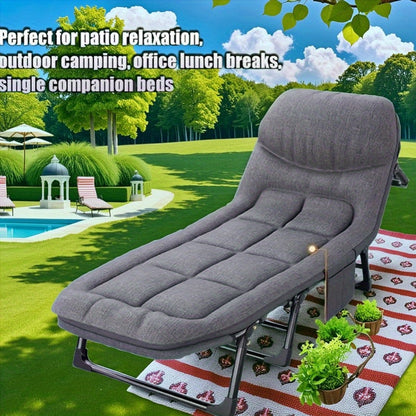 Portable Folding Sun Lounger with Cushioned Mattress  Pillow  Breathable Fabric Thick Steel Frame for Outdoor Park Home Garden  HeavyDuty Recliner Manual Operation Easy to Clean Sun Lounge