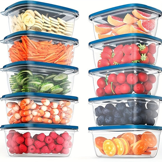 10pcs Clear Plastic Food Storage Containers with Blue Lids  Stackable Reusable Perfect for Kitchen Organization  Ideal for Grains Meats Fruits Vegetables  Dishwasher  Microwave Safe