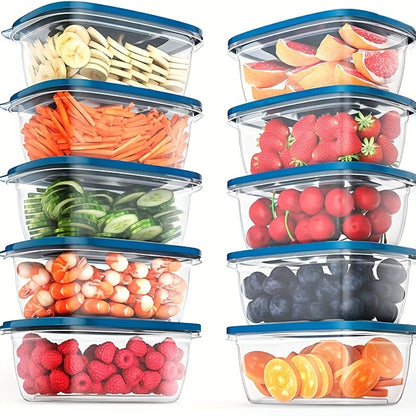 10pcs Clear Plastic Food Storage Containers with Blue Lids  Stackable Reusable Perfect for Kitchen Organization  Ideal for Grains Meats Fruits Vegetables  Dishwasher  Microwave Safe