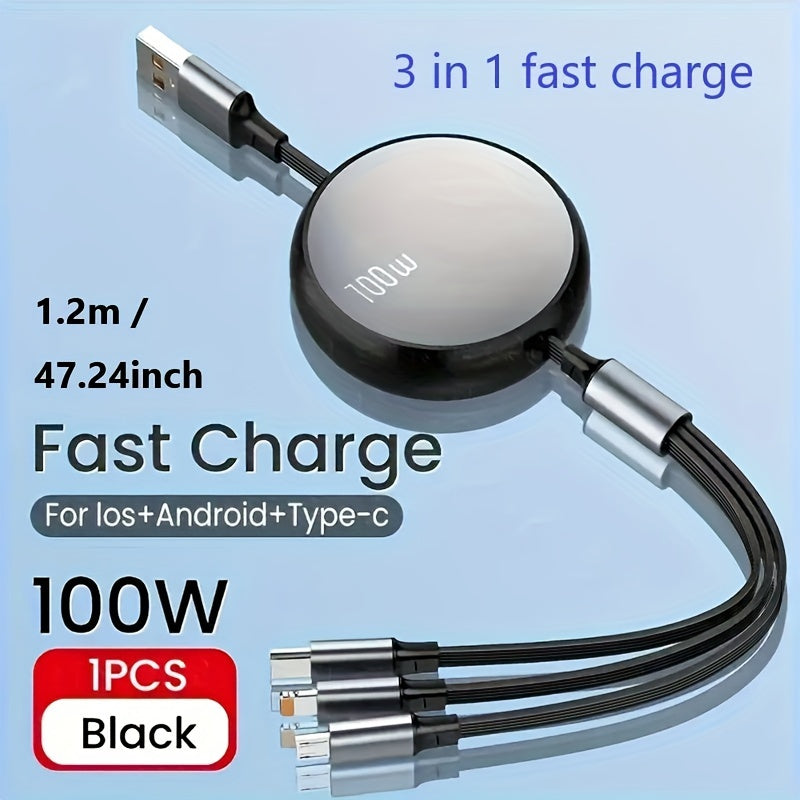 Retractable USB charging cable 6A 100W fast charging iPhone 13141211x Huawei Samsung etc Data Sync Speed 480Mbps USB power supply less than 36V