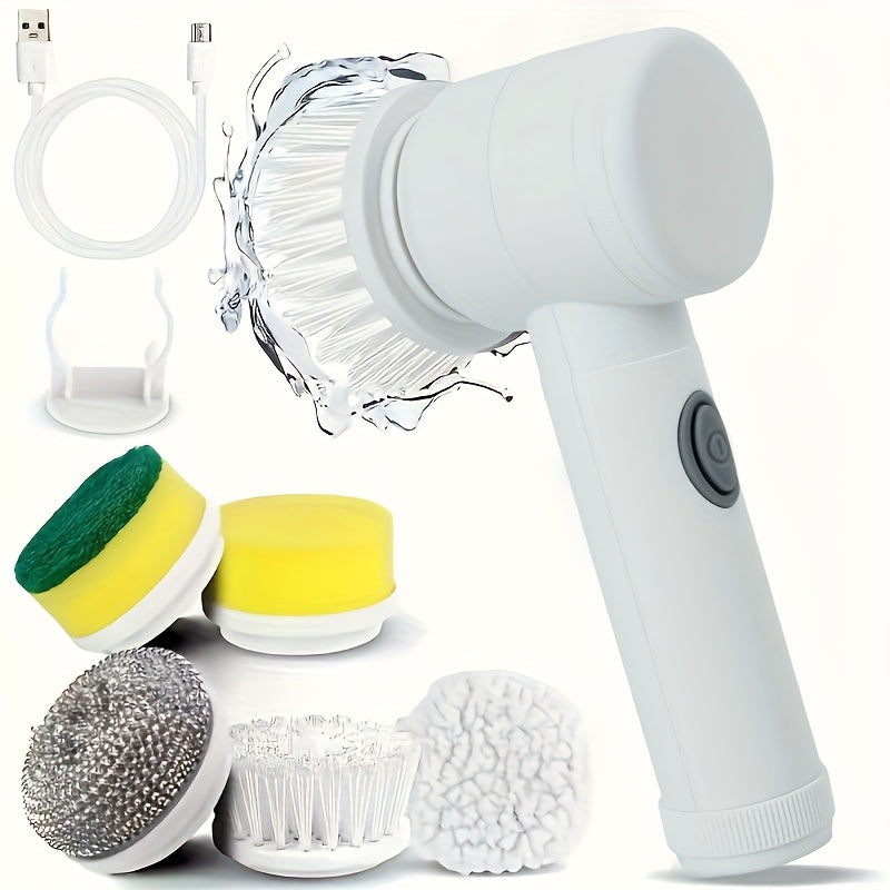 1 Set of 5in1 Electric Rotating Floor Washer with 5 Replaceable Brush Heads Cordless Electric Cleaning Brush Handheld Rechargeable Shower Floor Washer Bathroom Kitchen Bathtub Tiles Shower Cleaning Supplies Christmas Supplies