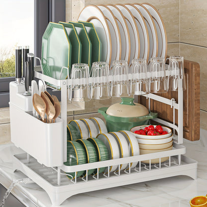 2Tier Rustproof Dish Drying Rack with Drainboard  Utensil Holder  Durable Plastic  Metal Kitchen Counter Organizer for Dishes Cups and Utensils  SpaceSaving Design for Modern Kitchens Dish Drying Rack for Kitchen Counter