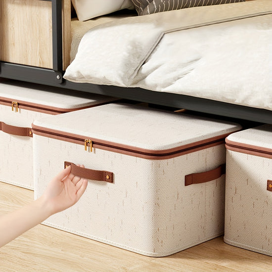 Foldable Fabric Storage Box Beige Minimalist with Lid Hand Wash or Professional Dry Clean for Clothes Bedroom Home Use