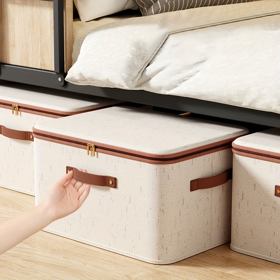 Foldable Fabric Storage Box Beige Minimalist with Lid Hand Wash or Professional Dry Clean for Clothes Bedroom Home Use