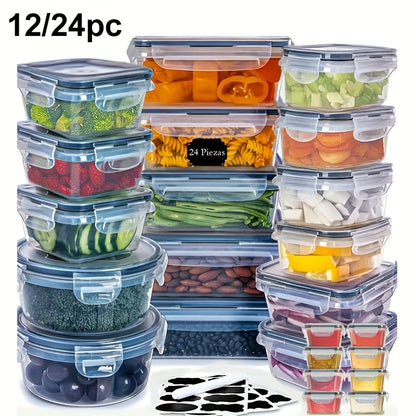 1224pcs Transparent Kitchen Food Storage Container Set  Microwave Safe Multipurpose Plastic Meal Prep Boxes with FlipTop Lids  24 Chalkboard Labels  Ideal for Vegetables Fruits Grains  More